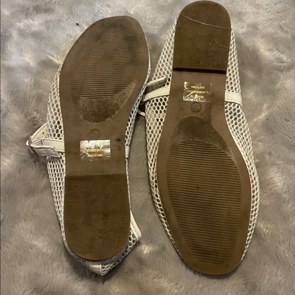 Sincerely Jules white Fishnet Mesh Mary Jane Ballet Flats Size 7 - Picture 6 of 6
